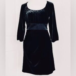 LAUNDRY By SHELLI SEGAL Black Velvet Long Sleeve Midi Dress w Ribbon Sash Belt